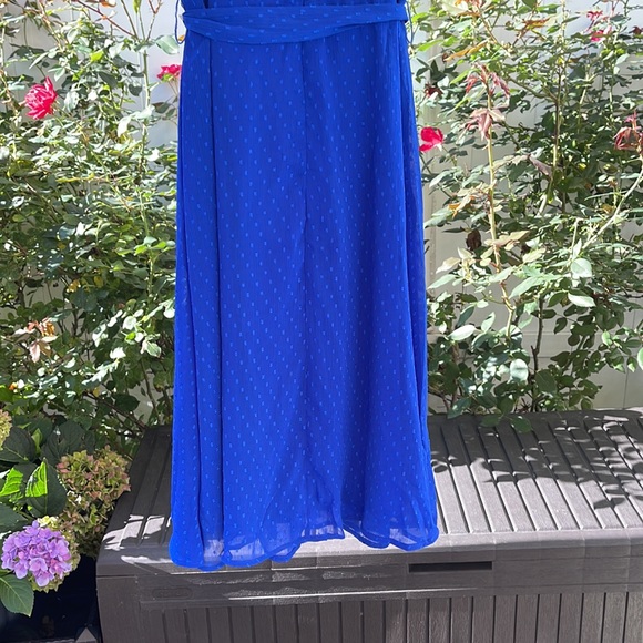 NY Collection - Blue Short Sleeve Belted Swiss Dot Dress - Medium - Picture 8 of 14